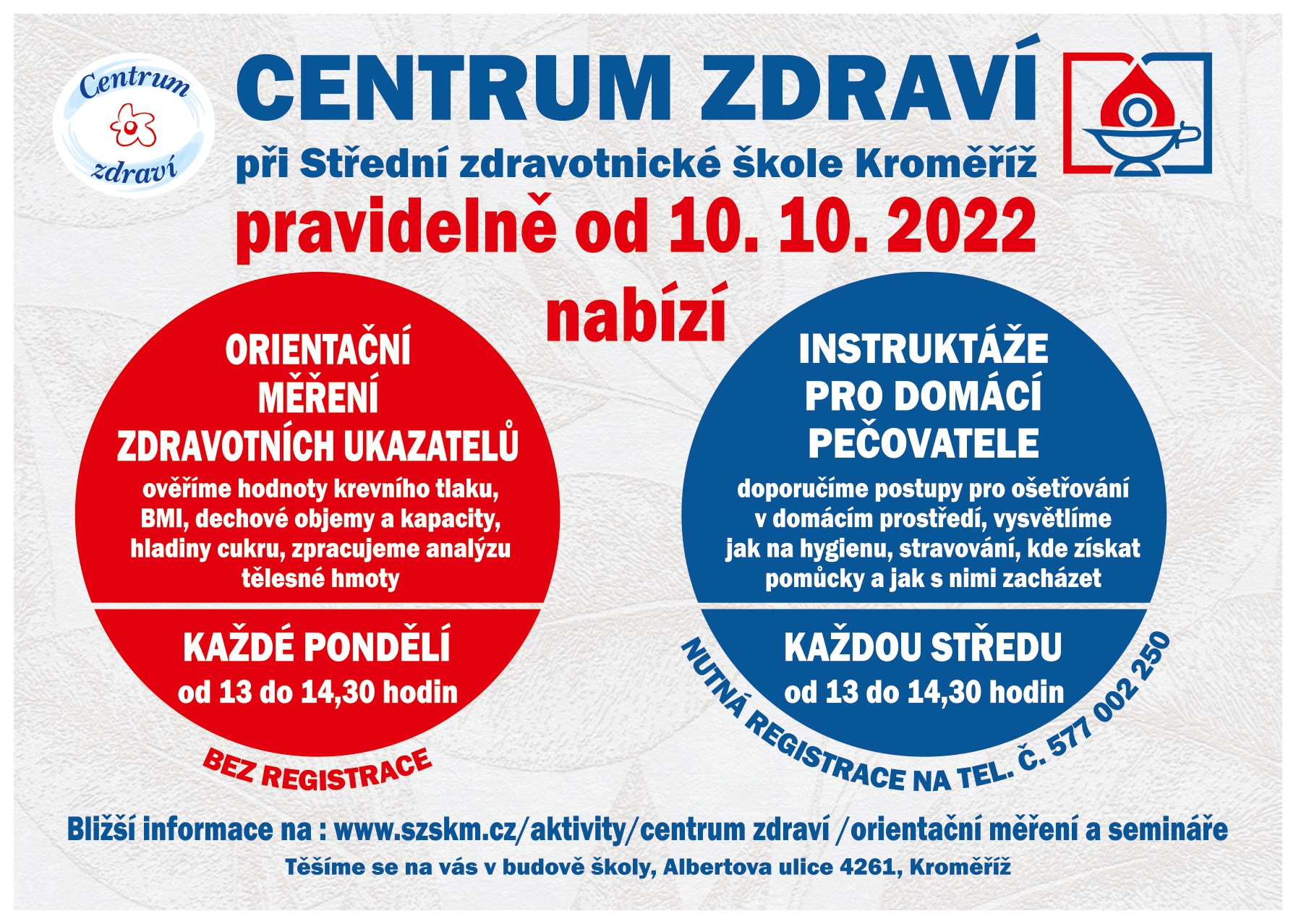 Informační plakát o aktivitách Centra zdraví ve školním roce 2022/2023