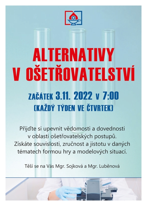 Informační plakát kroužku Alternativy v ošetřovatelství